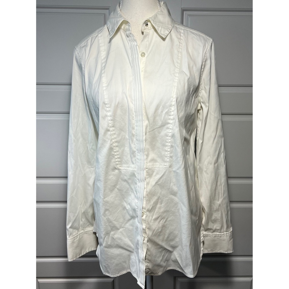 White House Black Market Womens White Button Up Shirt Pleated Long Sleeve Size 6